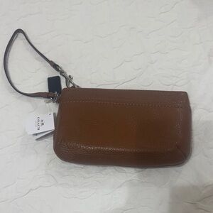 Coach Leather Wristlet in Cognac Brown